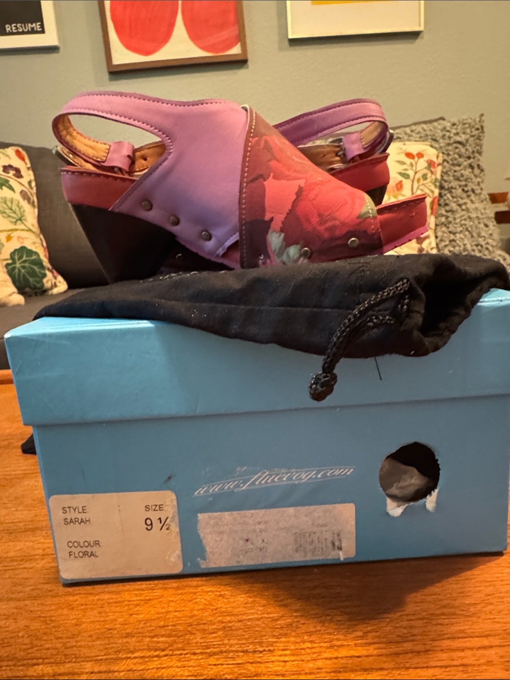 John Fluevog “Sarah” Pink and Red Floral Slingback Heels - Picture 11 of 12